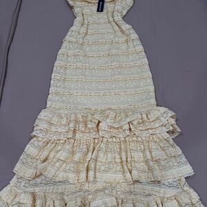 PrettyLittleThing Cream Lace Ruffle Top